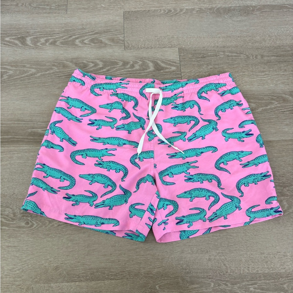 Pink Swim Shorts with Alligator Print